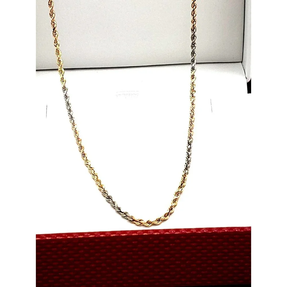 14k Tri-Color Gold 1.6 mm Rope Chain 22 Inches - Picture 5 of 12
